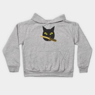 Halloween Ninja Cat. Black Cat with Jack o Lantern Eyes and Sword. (Orange Background) Kids Hoodie